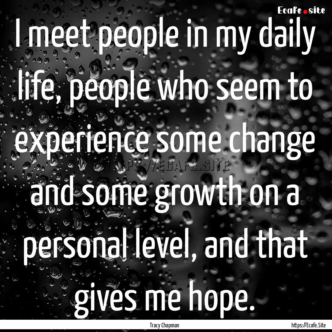 I meet people in my daily life, people who.... : Quote by Tracy Chapman