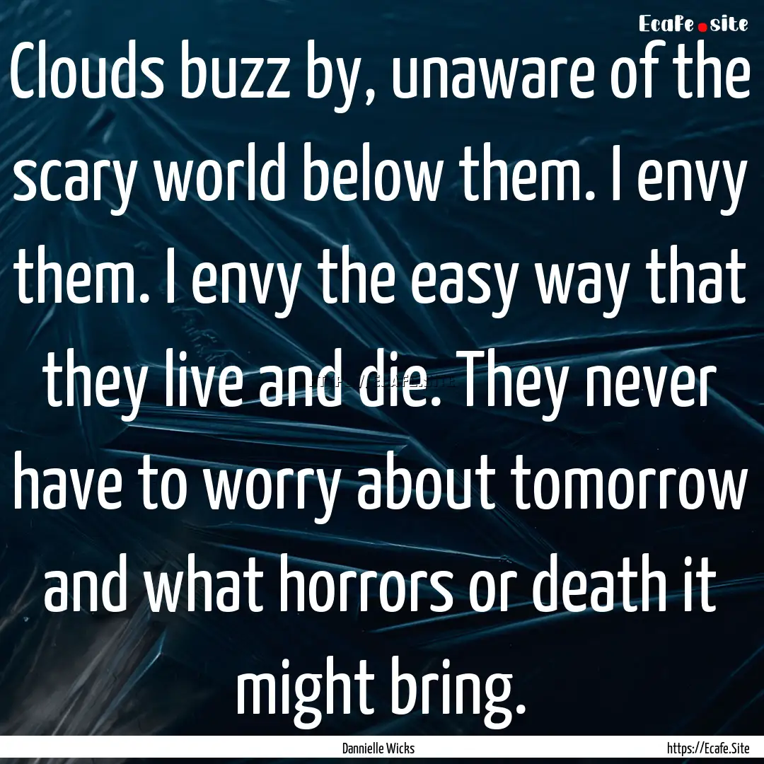 Clouds buzz by, unaware of the scary world.... : Quote by Dannielle Wicks