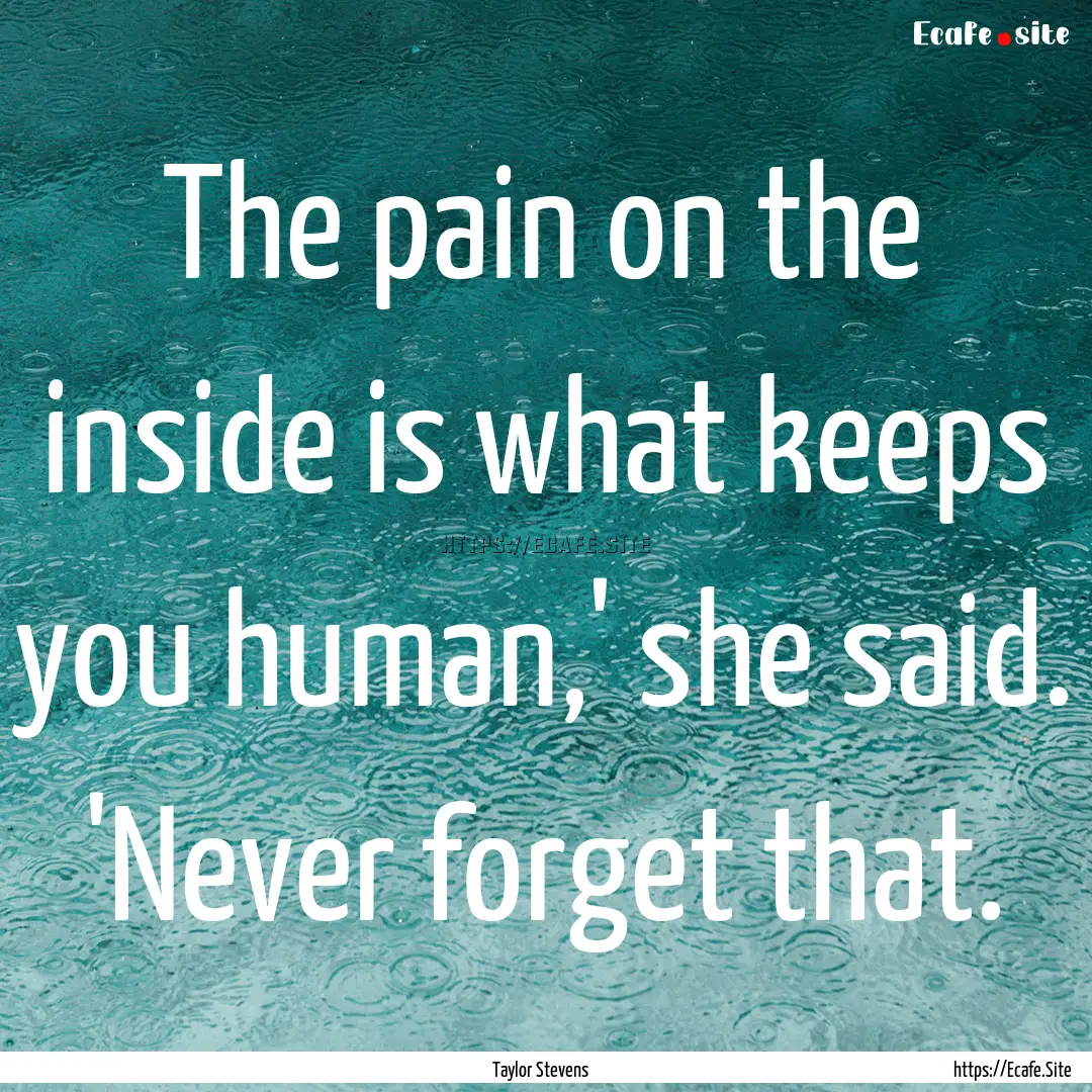 The pain on the inside is what keeps you.... : Quote by Taylor Stevens