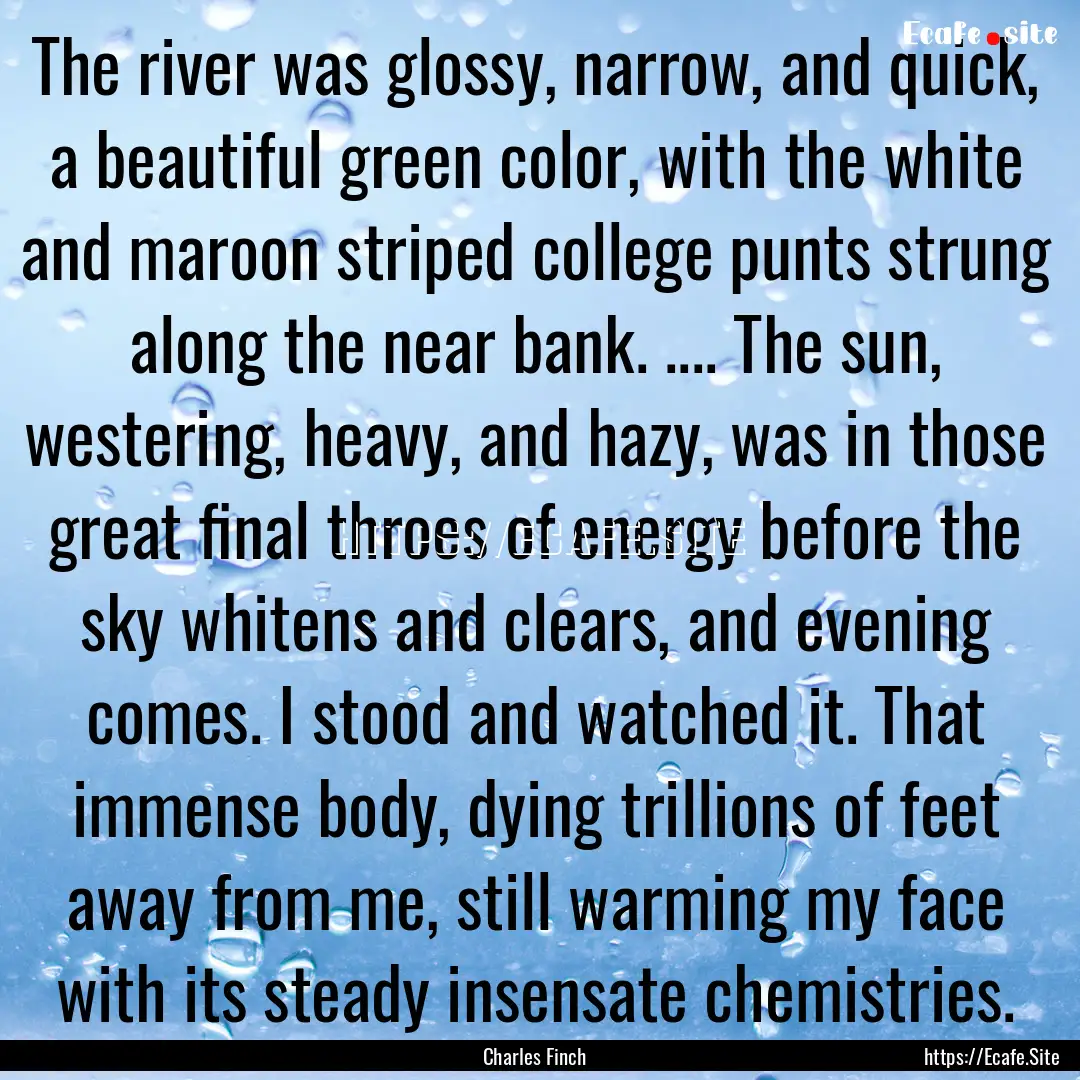 The river was glossy, narrow, and quick,.... : Quote by Charles Finch