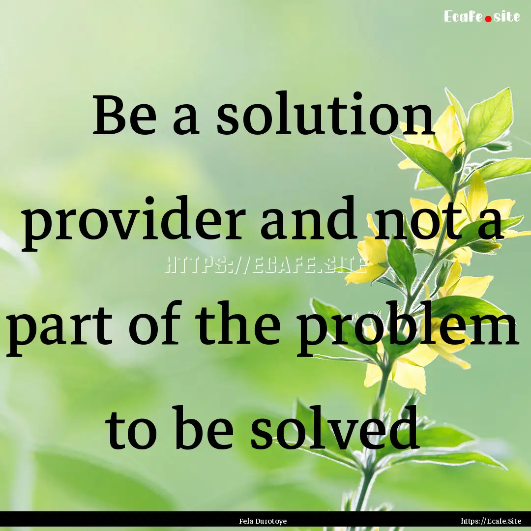 Be a solution provider and not a part of.... : Quote by Fela Durotoye