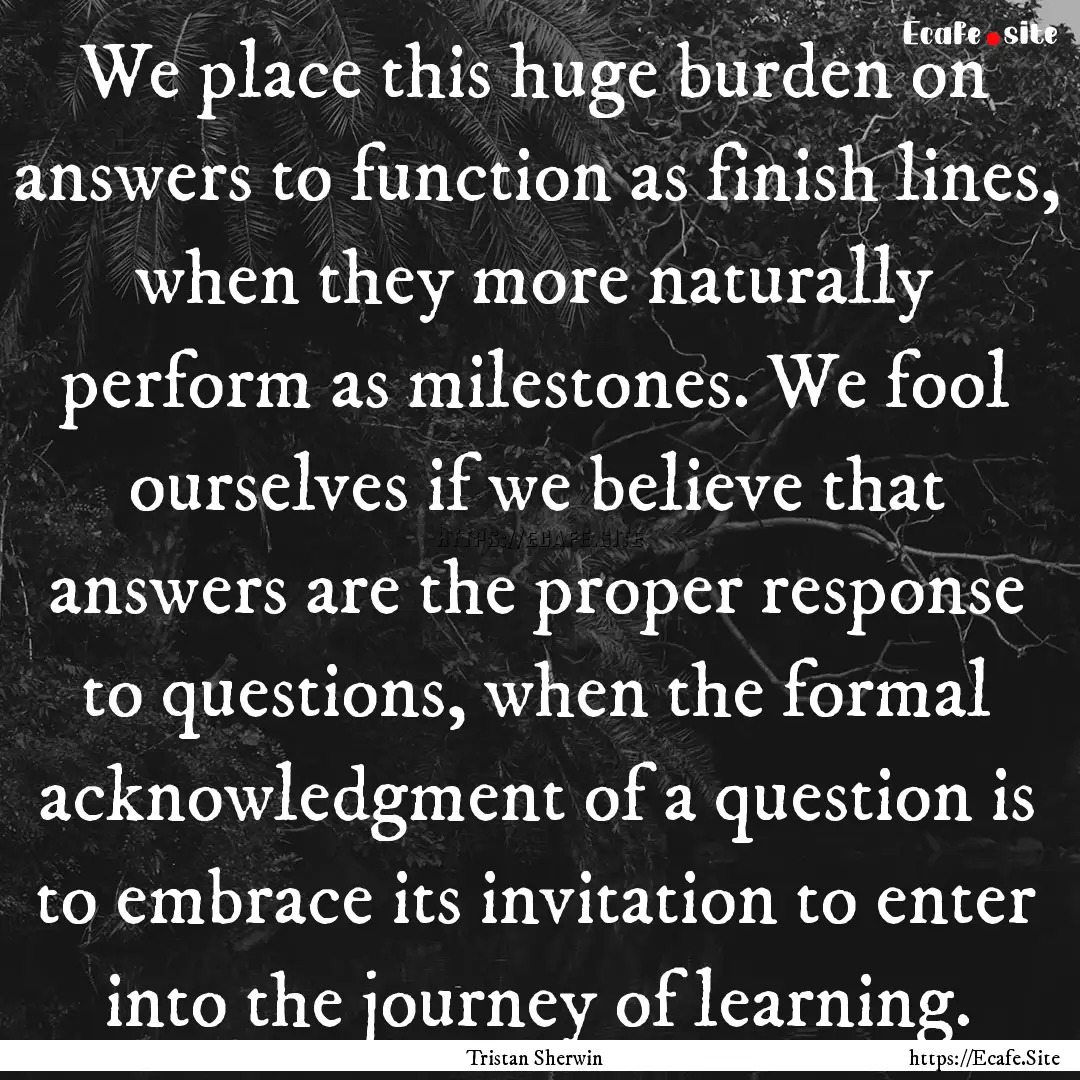 We place this huge burden on answers to function.... : Quote by Tristan Sherwin