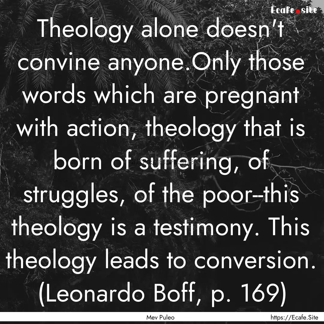 Theology alone doesn't convine anyone.Only.... : Quote by Mev Puleo