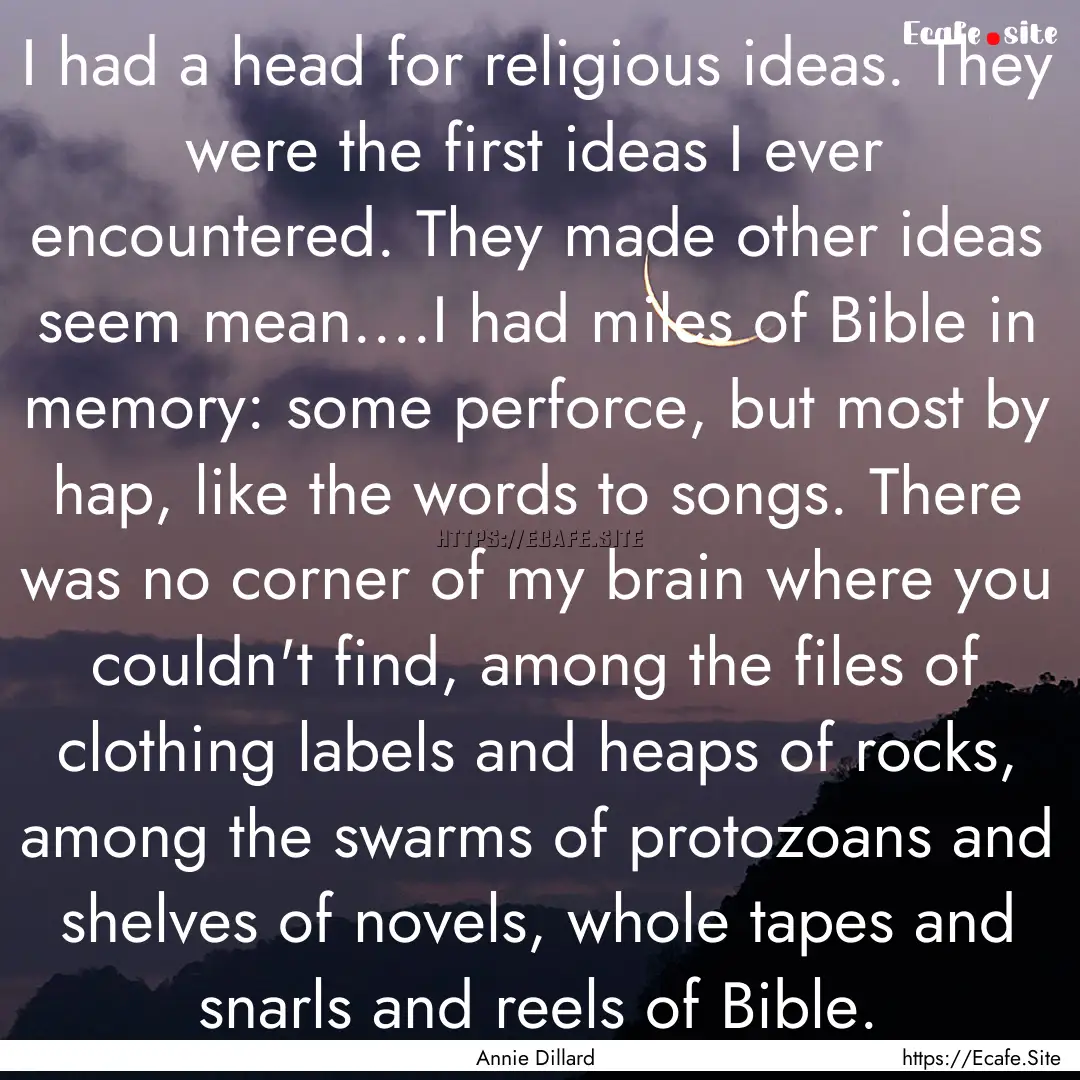 I had a head for religious ideas. They were.... : Quote by Annie Dillard