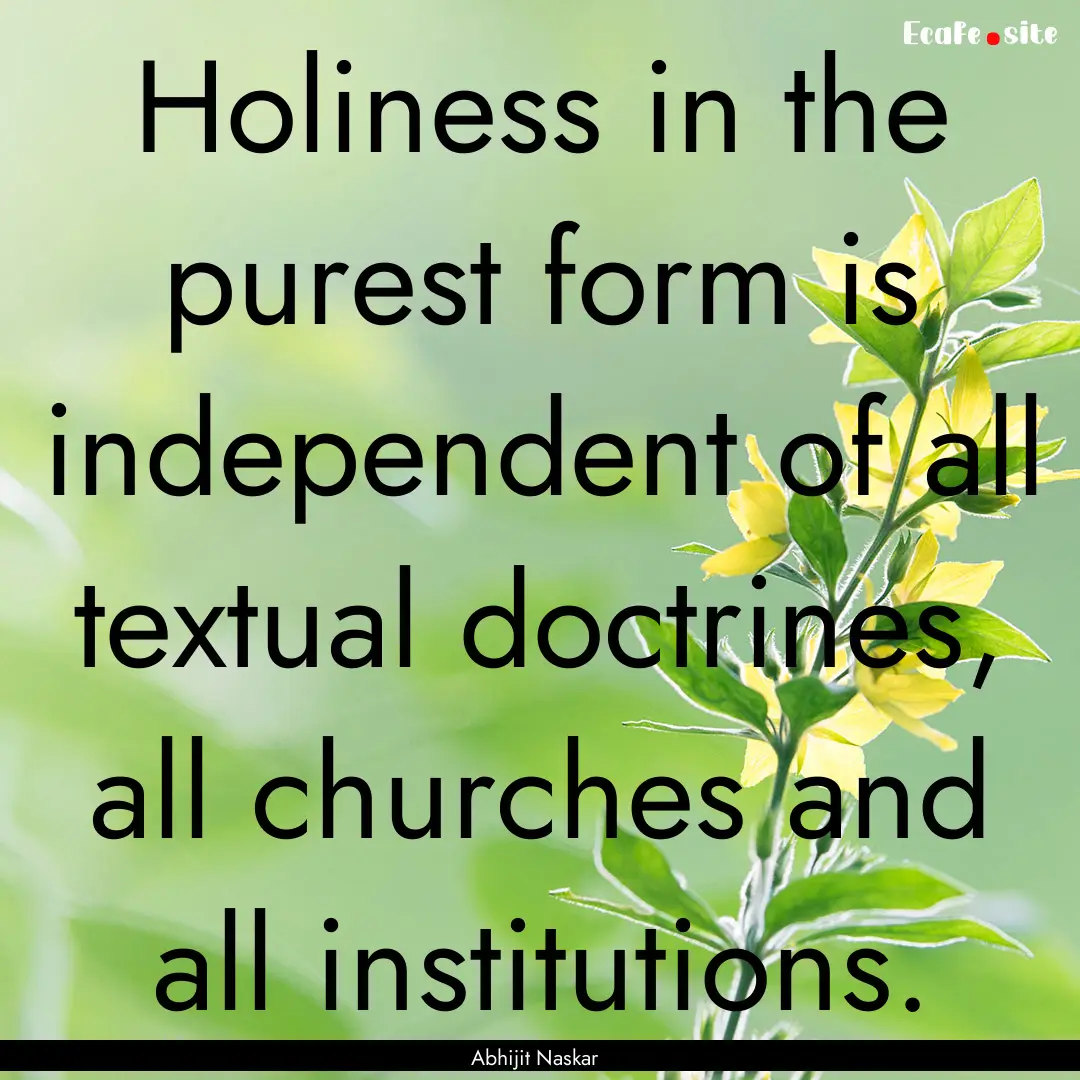 Holiness in the purest form is independent.... : Quote by Abhijit Naskar