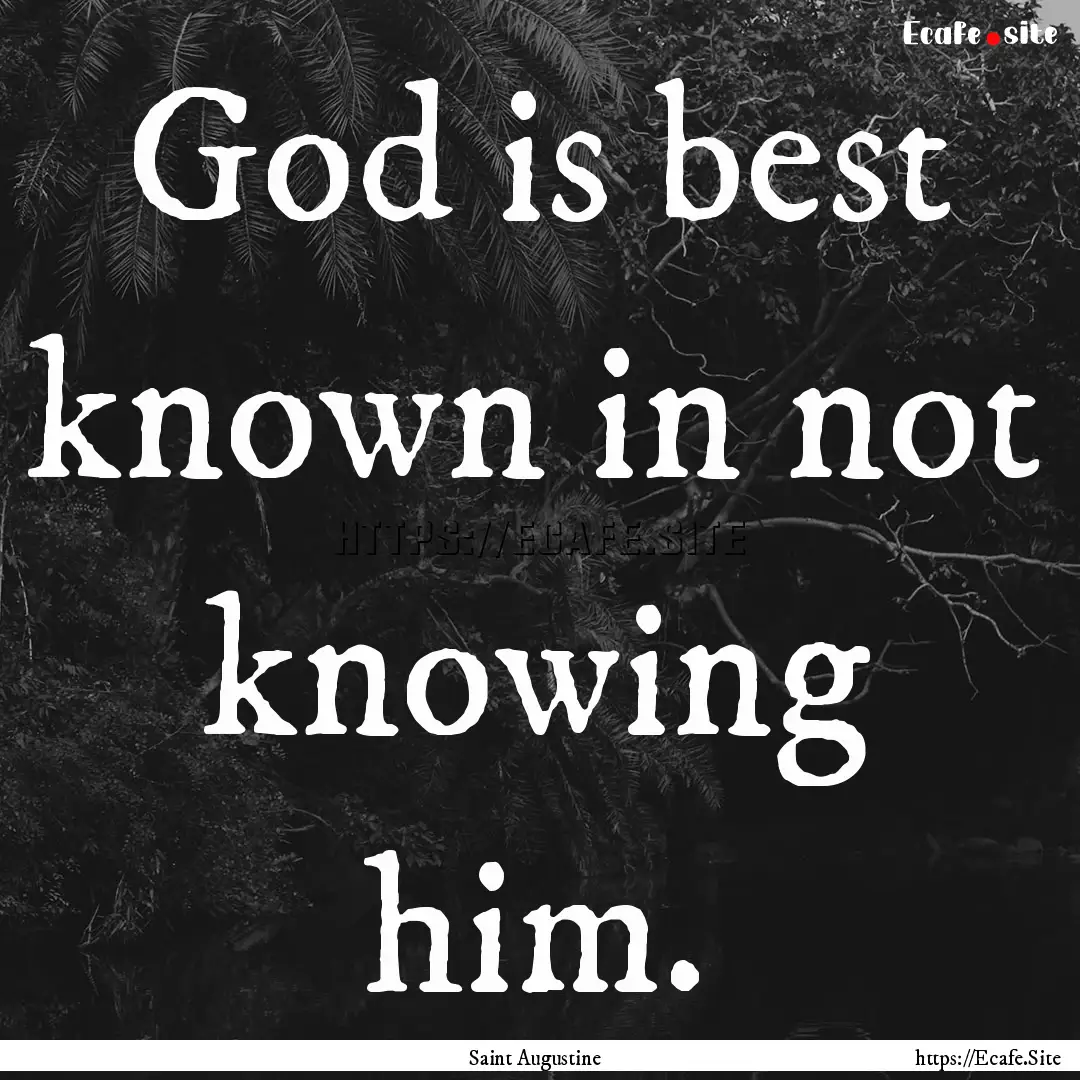 God is best known in not knowing him. : Quote by Saint Augustine