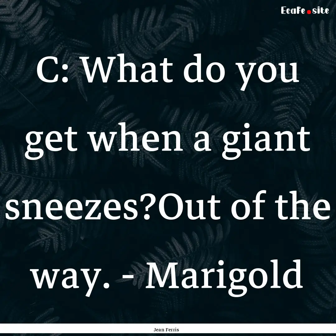 C: What do you get when a giant sneezes?Out.... : Quote by Jean Ferris