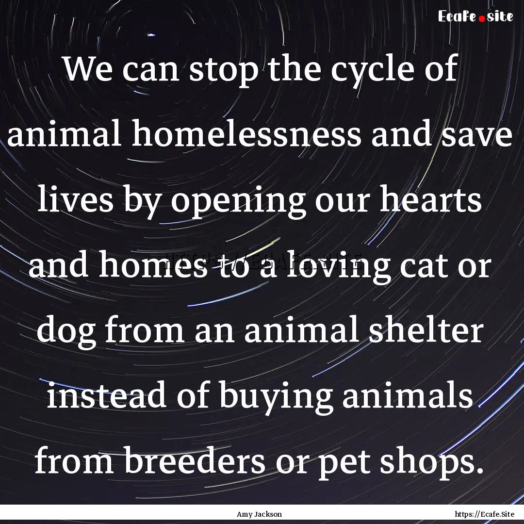 We can stop the cycle of animal homelessness.... : Quote by Amy Jackson