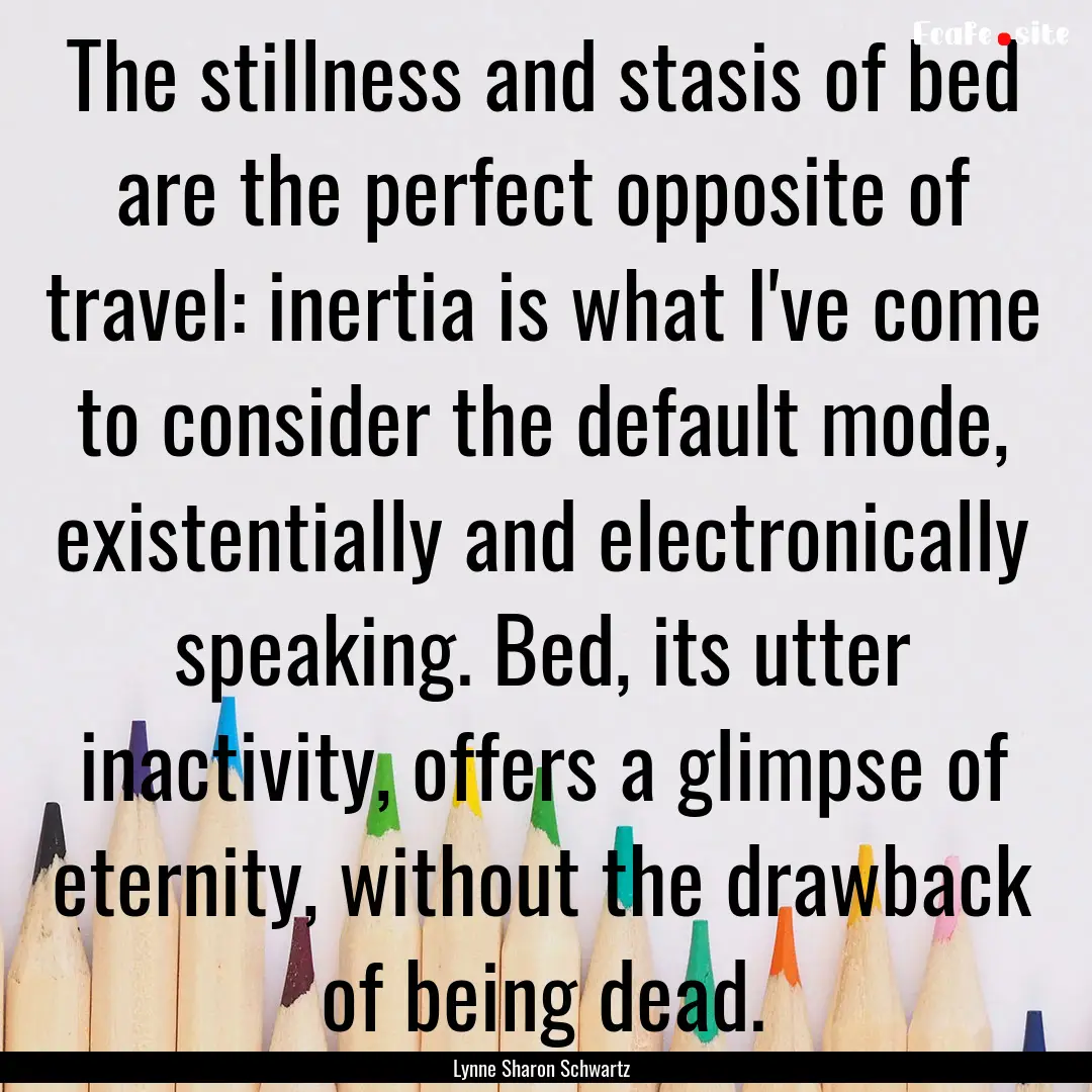 The stillness and stasis of bed are the perfect.... : Quote by Lynne Sharon Schwartz