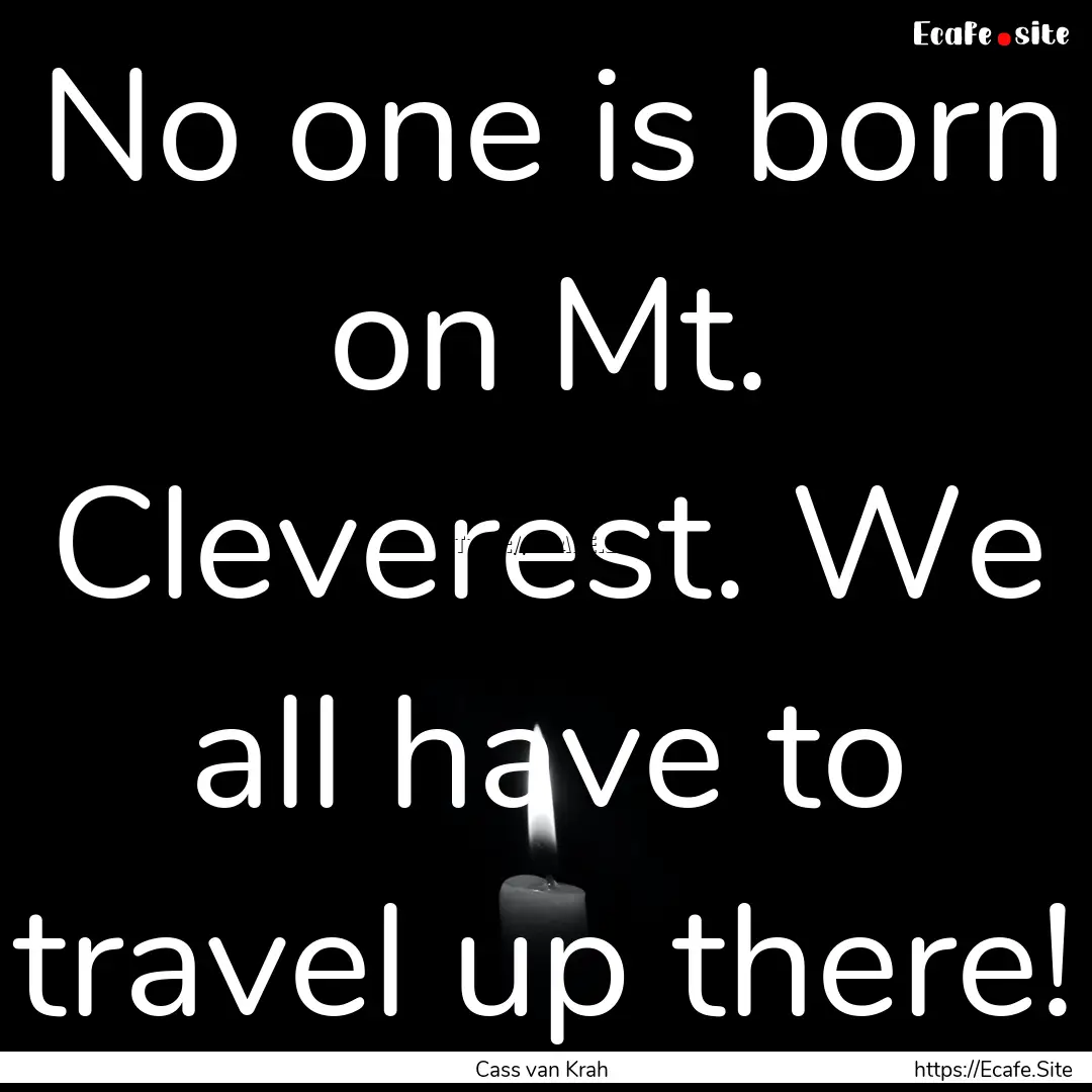 No one is born on Mt. Cleverest. We all have.... : Quote by Cass van Krah