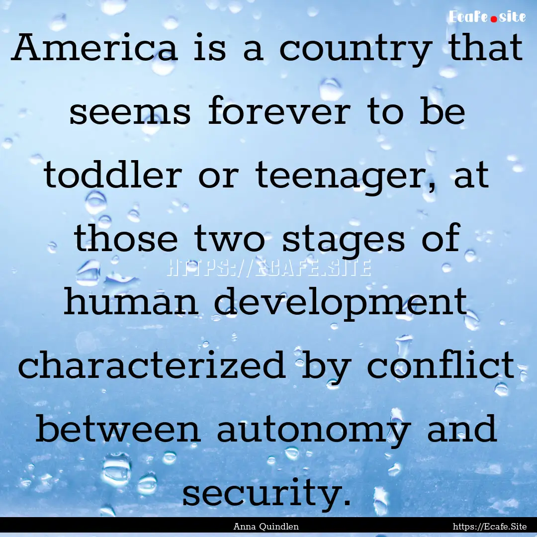 America is a country that seems forever to.... : Quote by Anna Quindlen