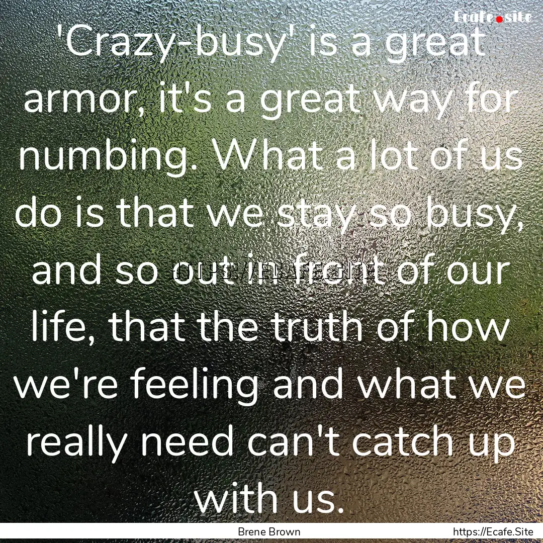 'Crazy-busy' is a great armor, it's a great.... : Quote by Brene Brown