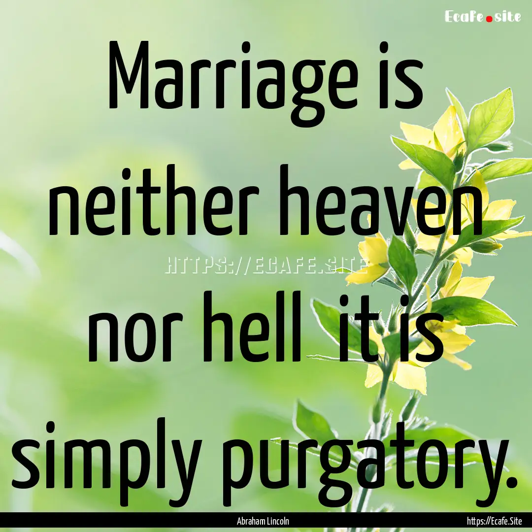 Marriage is neither heaven nor hell it is.... : Quote by Abraham Lincoln