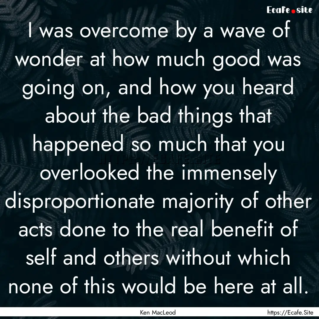 I was overcome by a wave of wonder at how.... : Quote by Ken MacLeod