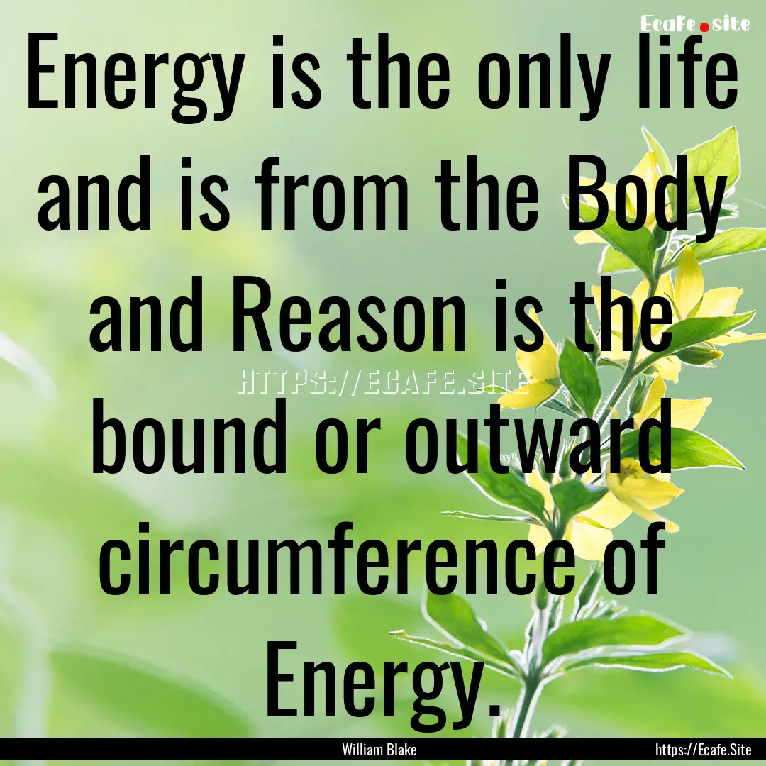 Energy is the only life and is from the Body.... : Quote by William Blake