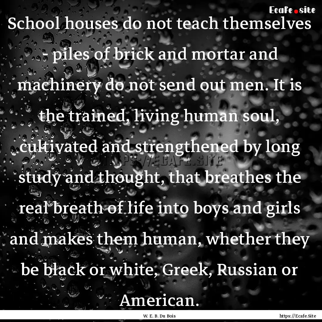 School houses do not teach themselves - piles.... : Quote by W. E. B. Du Bois