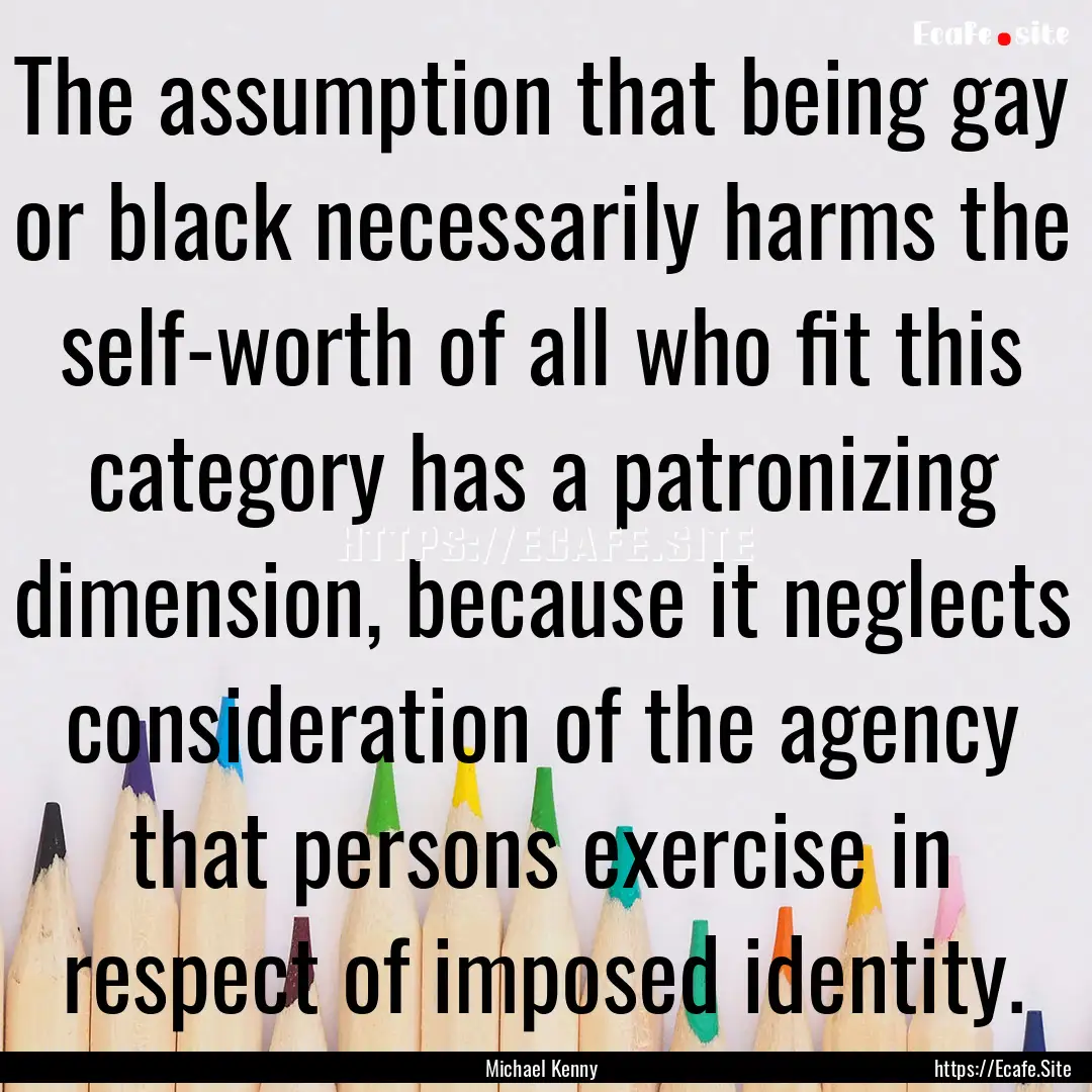 The assumption that being gay or black necessarily.... : Quote by Michael Kenny