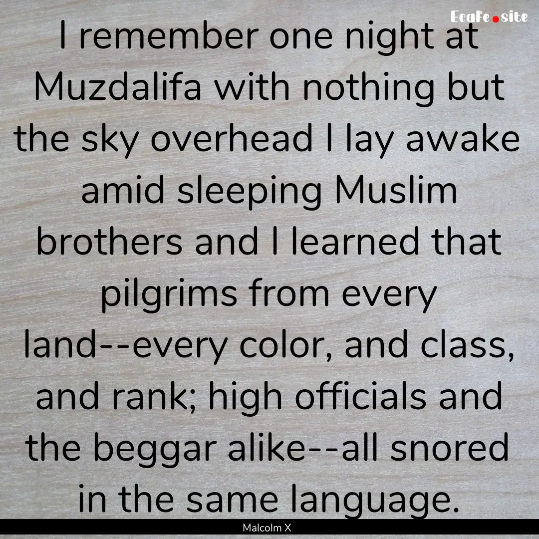 I remember one night at Muzdalifa with nothing.... : Quote by Malcolm X