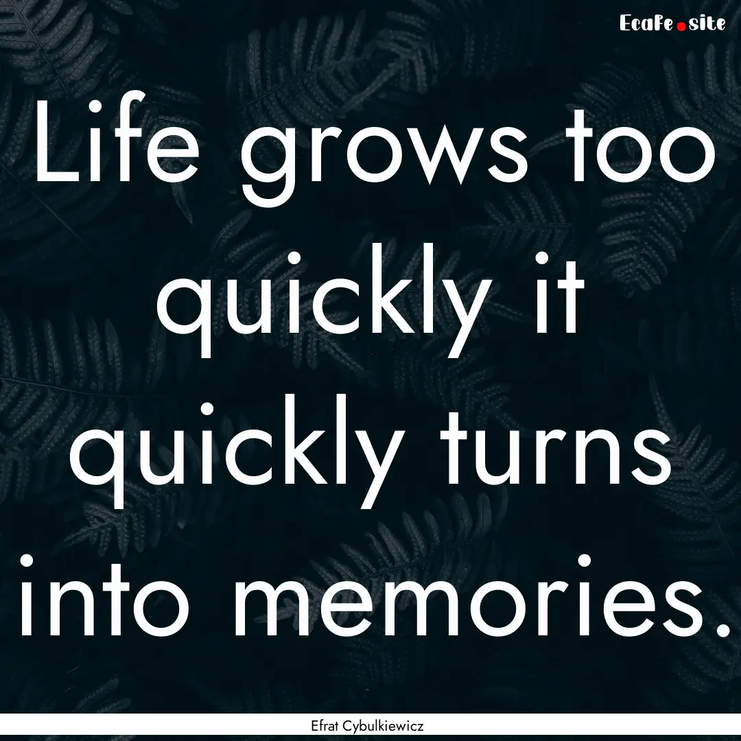 Life grows too quickly it quickly turns into.... : Quote by Efrat Cybulkiewicz