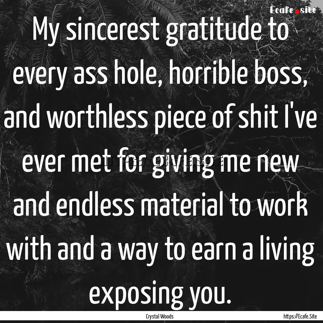 My sincerest gratitude to every ass hole,.... : Quote by Crystal Woods