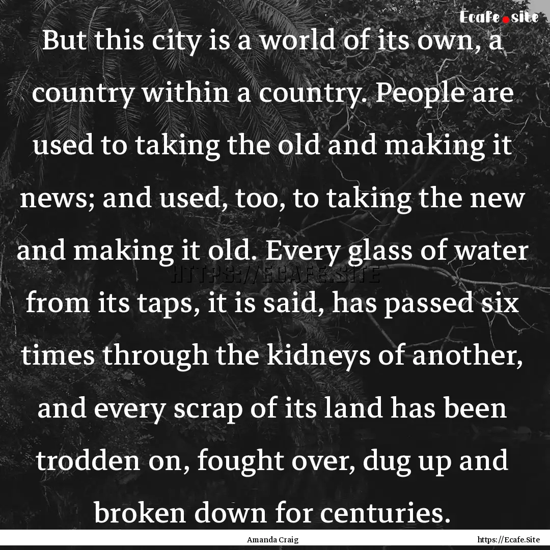 But this city is a world of its own, a country.... : Quote by Amanda Craig