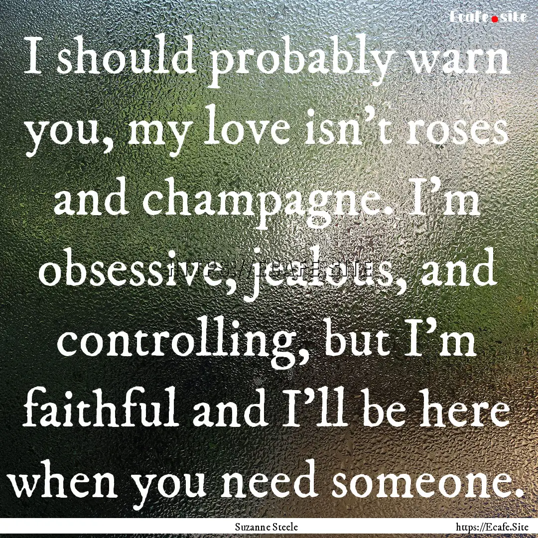 I should probably warn you, my love isn't.... : Quote by Suzanne Steele