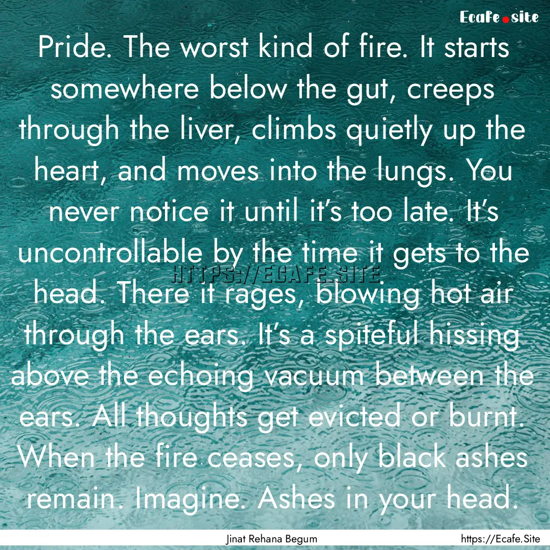 Pride. The worst kind of fire. It starts.... : Quote by Jinat Rehana Begum