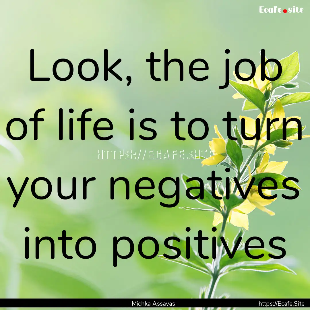 Look, the job of life is to turn your negatives.... : Quote by Michka Assayas