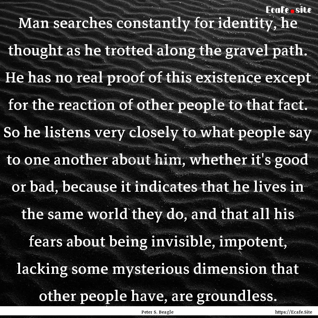 Man searches constantly for identity, he.... : Quote by Peter S. Beagle