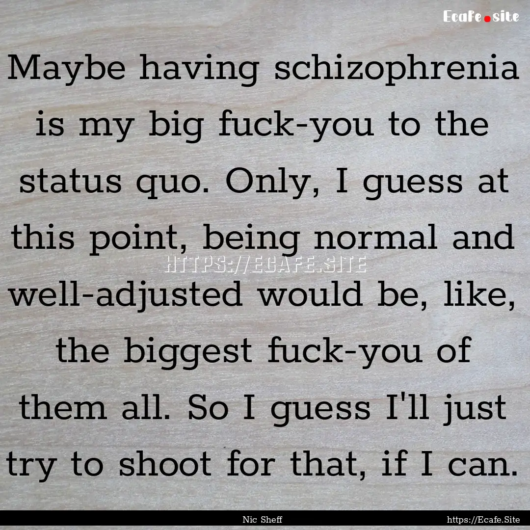 Maybe having schizophrenia is my big fuck-you.... : Quote by Nic Sheff