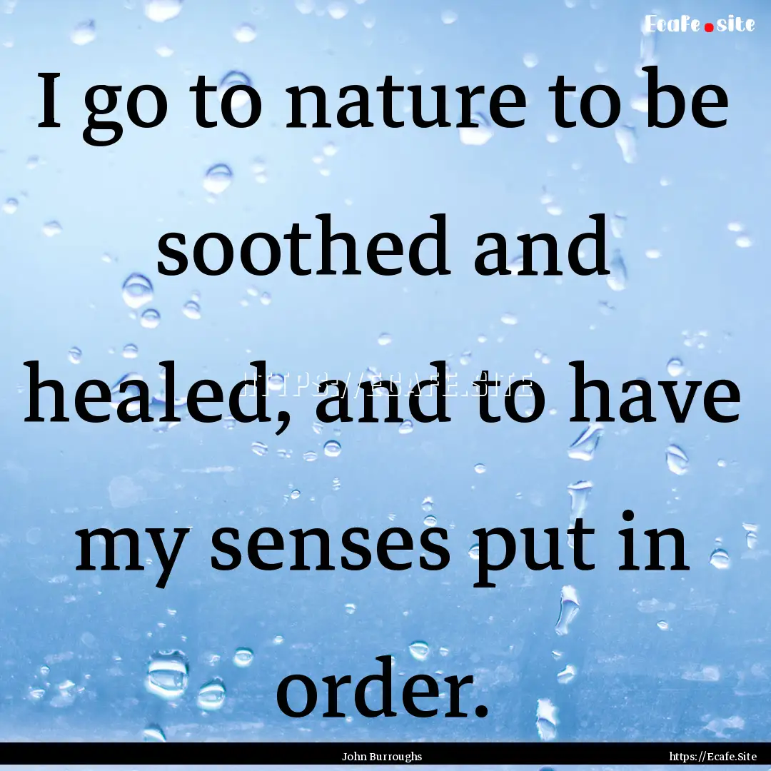 I go to nature to be soothed and healed,.... : Quote by John Burroughs