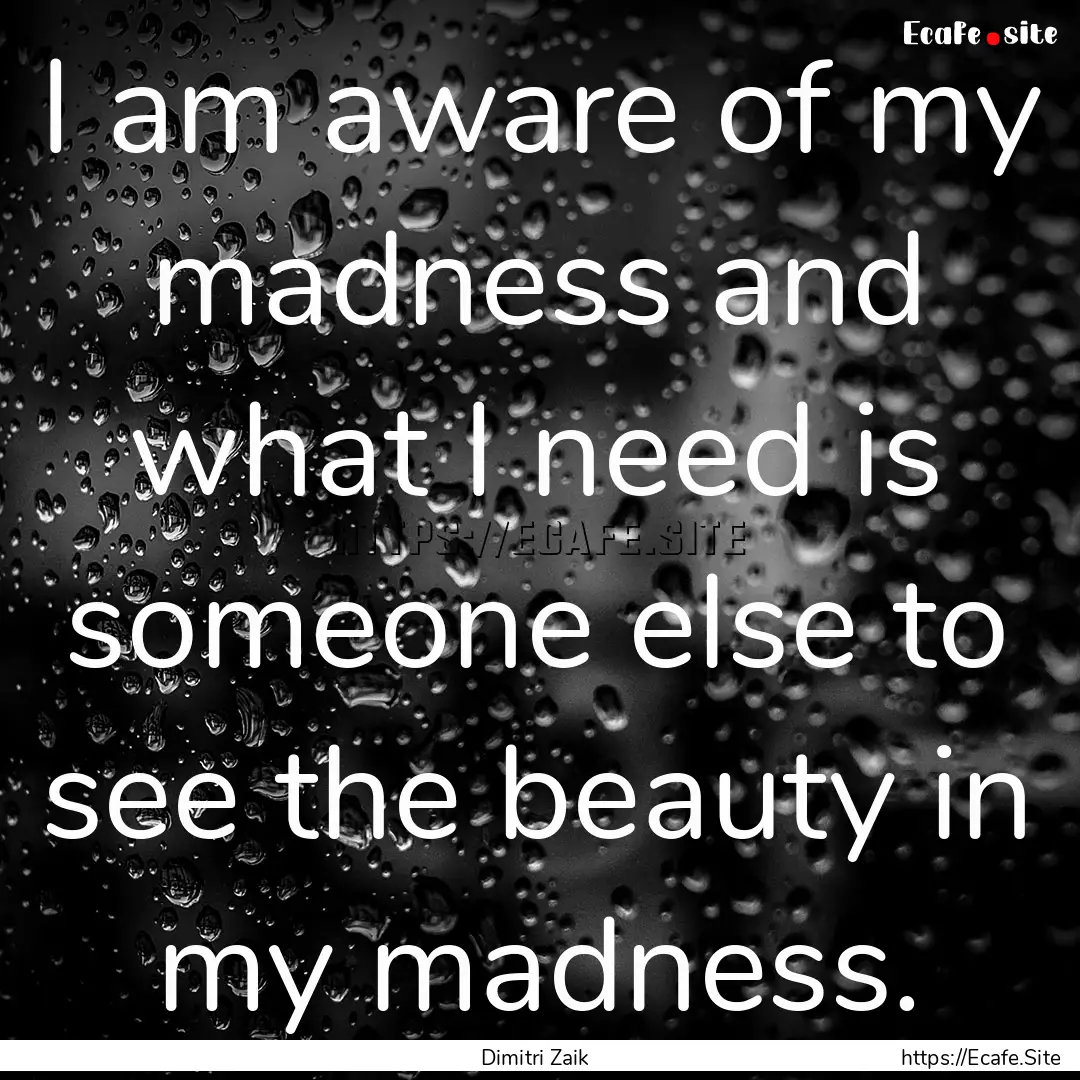 I am aware of my madness and what I need.... : Quote by Dimitri Zaik