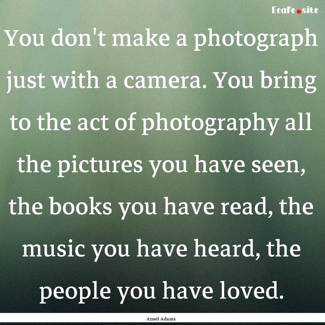 You don't make a photograph just with a camera..... : Quote by Ansel Adams