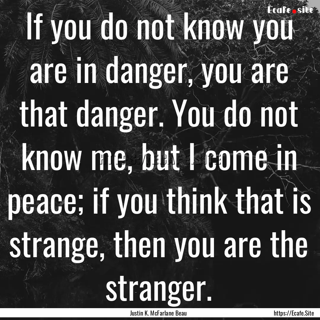 If you do not know you are in danger, you.... : Quote by Justin K. McFarlane Beau