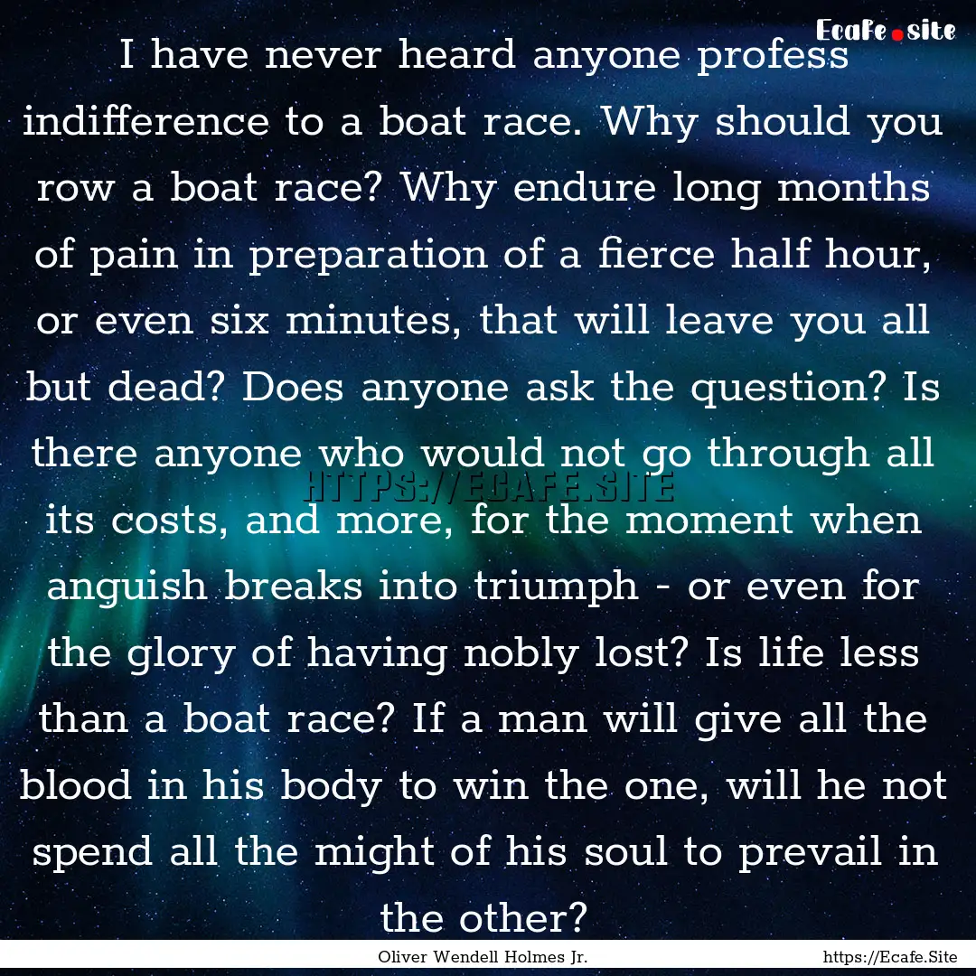 I have never heard anyone profess indifference.... : Quote by Oliver Wendell Holmes Jr.