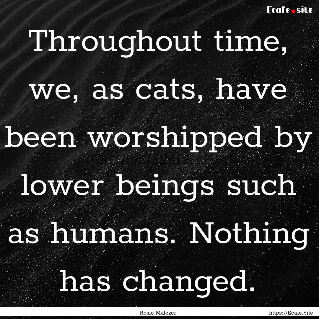 Throughout time, we, as cats, have been worshipped.... : Quote by Rosie Malezer