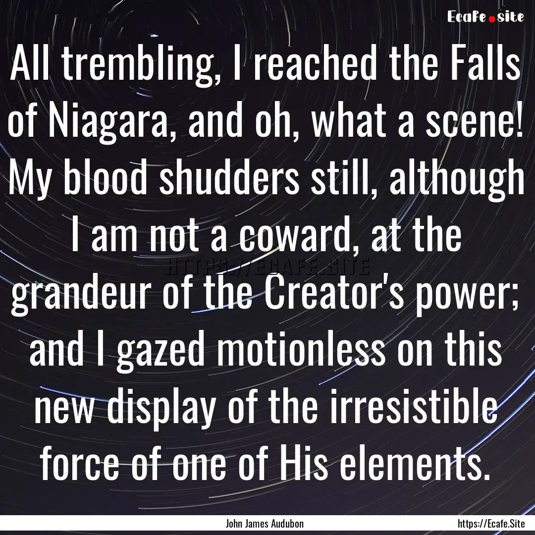 All trembling, I reached the Falls of Niagara,.... : Quote by John James Audubon