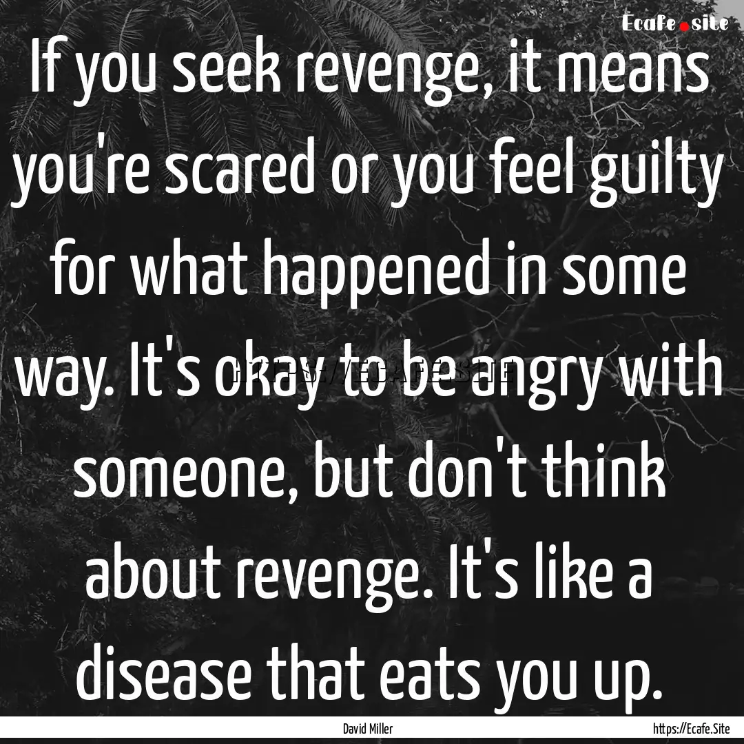 If you seek revenge, it means you're scared.... : Quote by David Miller