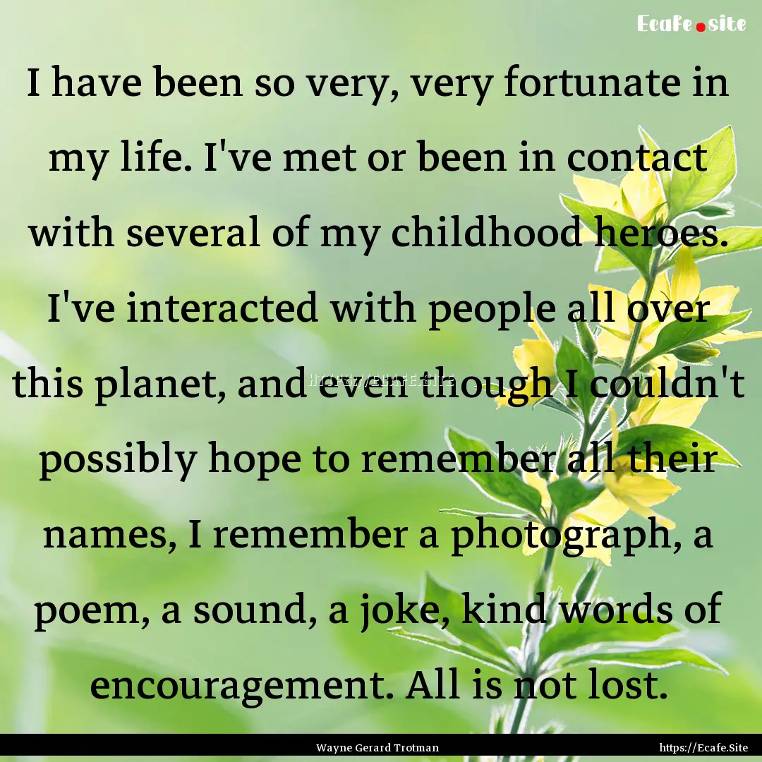 I have been so very, very fortunate in my.... : Quote by Wayne Gerard Trotman