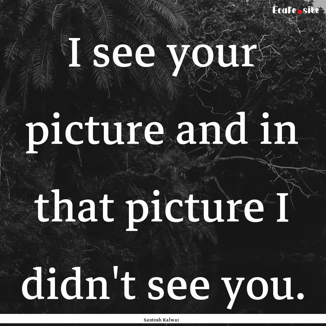 I see your picture and in that picture I.... : Quote by Santosh Kalwar