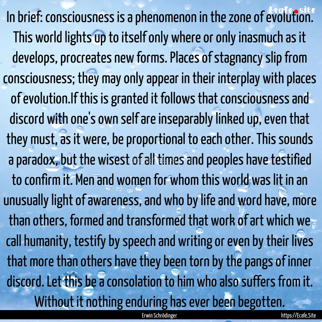 In brief: consciousness is a phenomenon in.... : Quote by Erwin Schrödinger