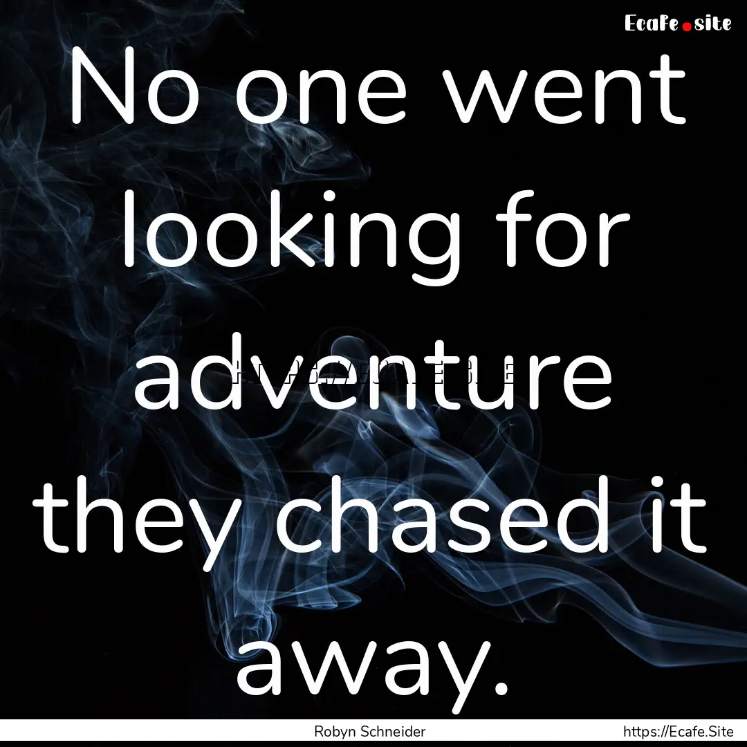 No one went looking for adventure they chased.... : Quote by Robyn Schneider