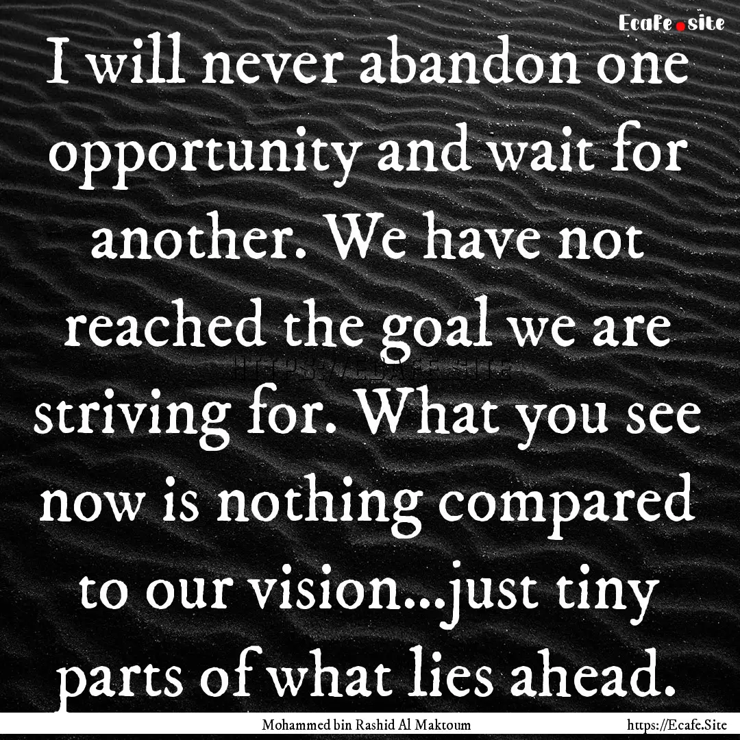 I will never abandon one opportunity and.... : Quote by Mohammed bin Rashid Al Maktoum