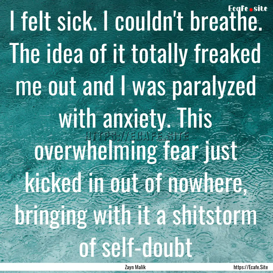 I felt sick. I couldn't breathe. The idea.... : Quote by Zayn Malik