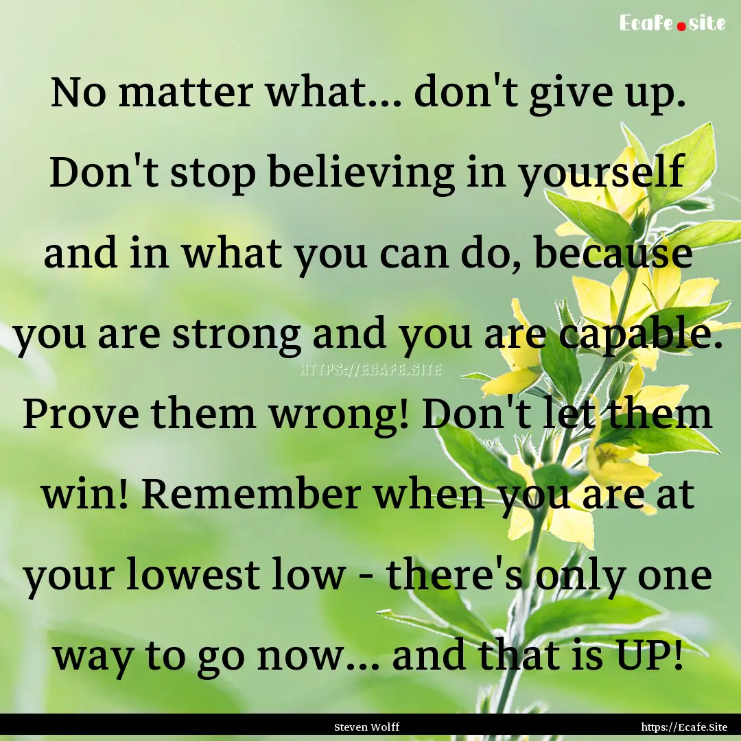 No matter what... don't give up. Don't stop.... : Quote by Steven Wolff