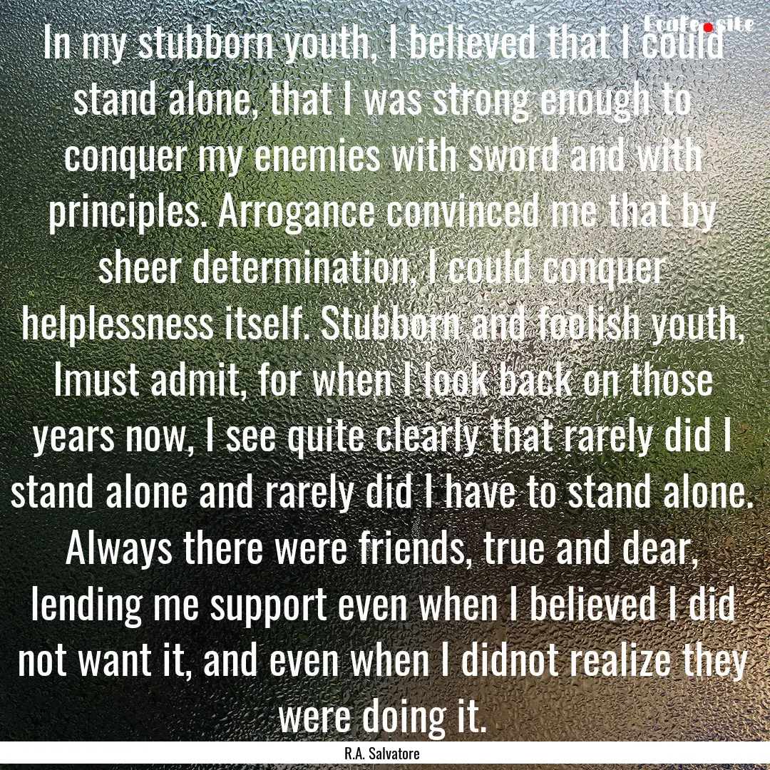 In my stubborn youth, I believed that I could.... : Quote by R.A. Salvatore