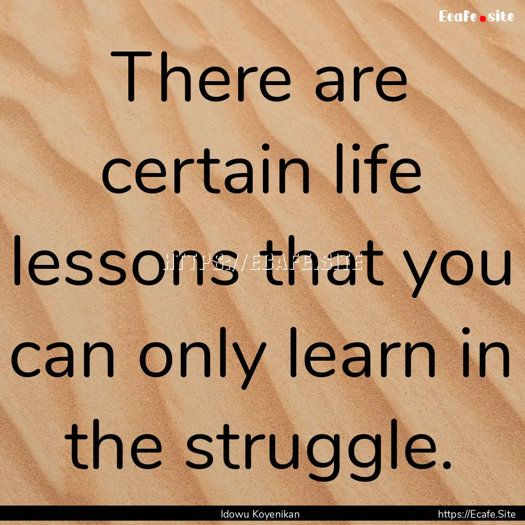 There are certain life lessons that you can.... : Quote by Idowu Koyenikan