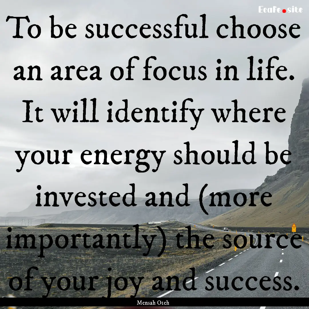 To be successful choose an area of focus.... : Quote by Mensah Oteh