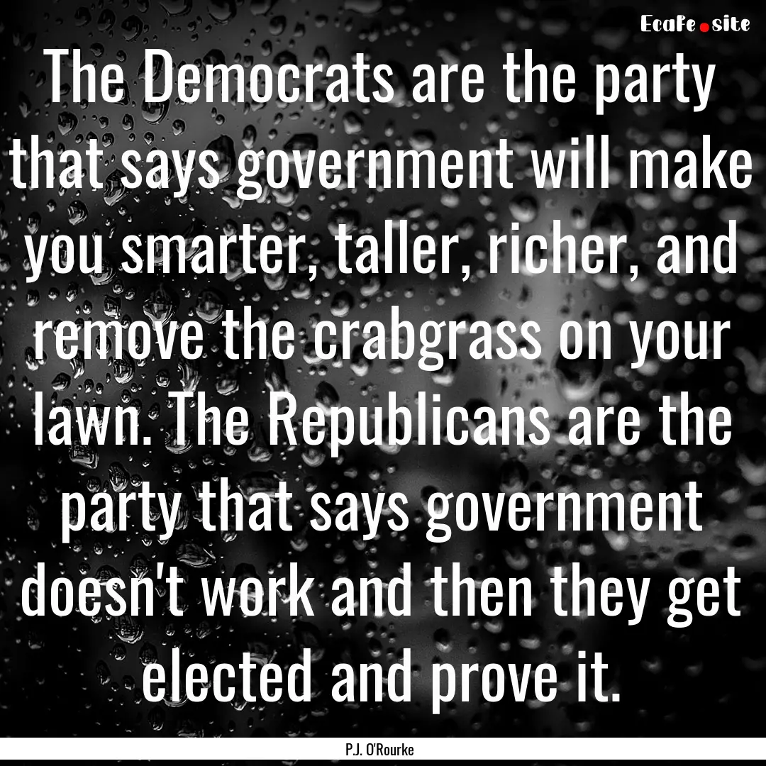 The Democrats are the party that says government.... : Quote by P.J. O'Rourke