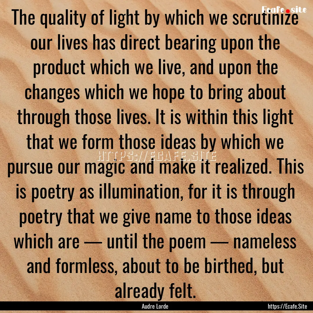 The quality of light by which we scrutinize.... : Quote by Audre Lorde